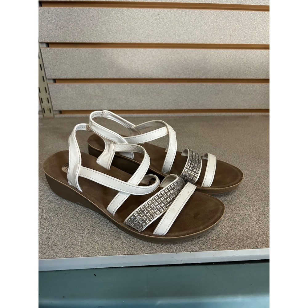 HarborSides Kaity White Rhinestone Strappy Wedge Sandals Womens 7.5 Memory Foam